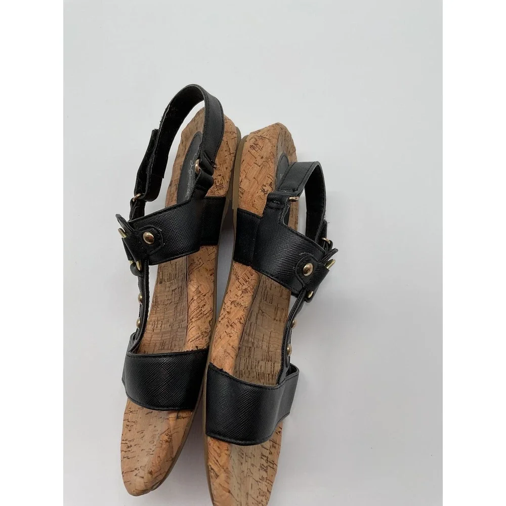 Jacqueline Smith Sandals‎ Cork Wedge Heel Ankle Strap Gold Women's size 9